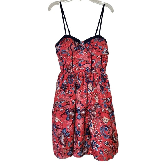 BOG Collective Dress Sz S Small Red Floral with Pockets Lightweight Princess Cut - Picture 2 of 10